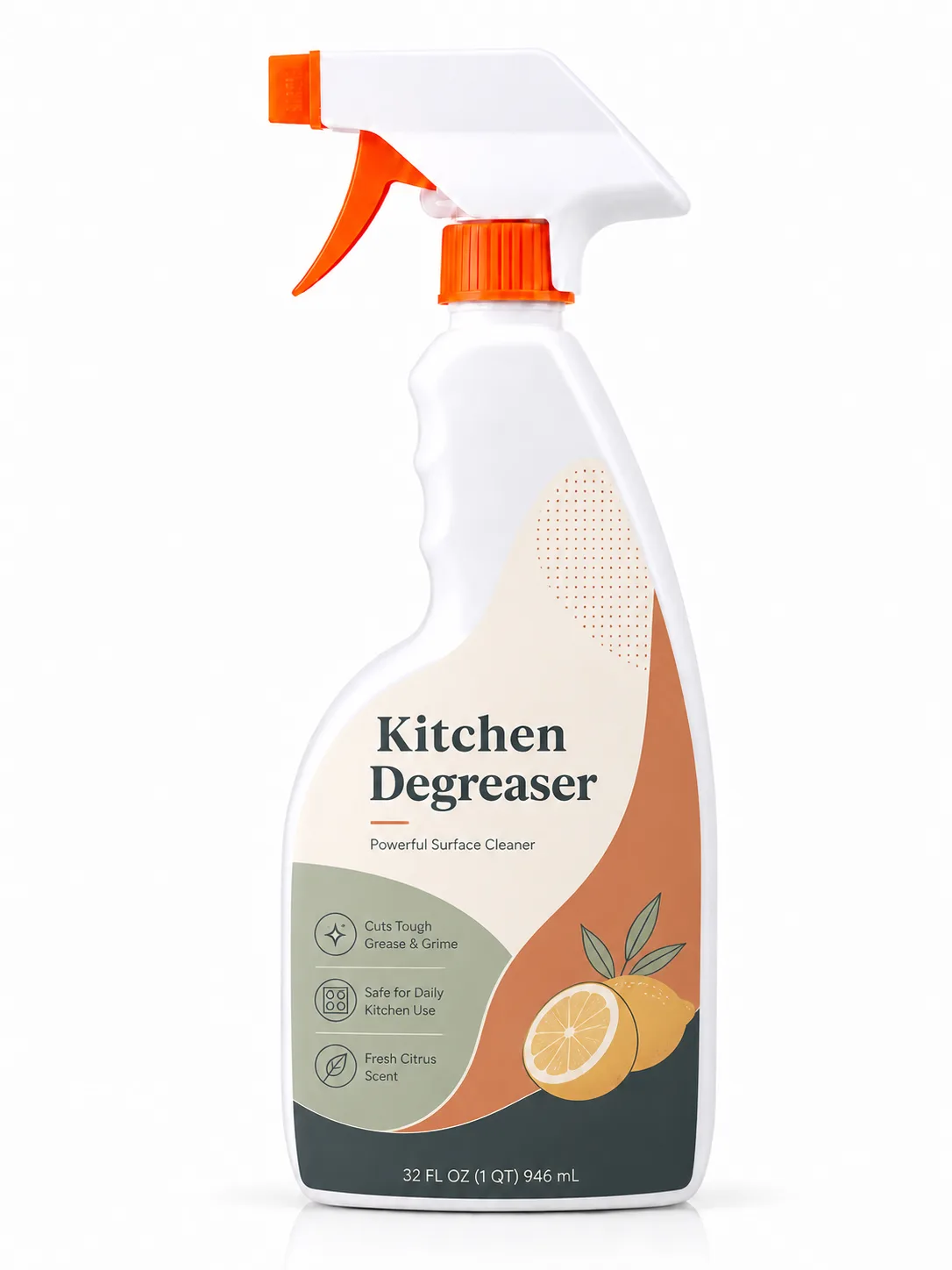 Kitchen degreaser bottle with botanical private label packaging