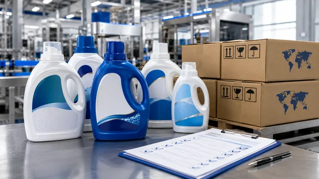 Private label laundry detergent bottles prepared for Middle East importer RFQ review